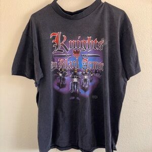 Black Graphic T-Shirt with Knights Design